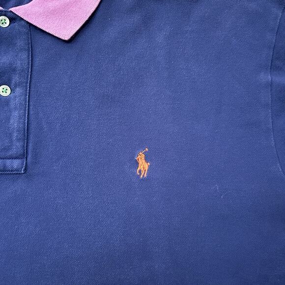 Vintage Polo Ralph Lauren 3XB Blue Polo Pink Collar Green Placket Sleeve Trim - Picture 7 of 8